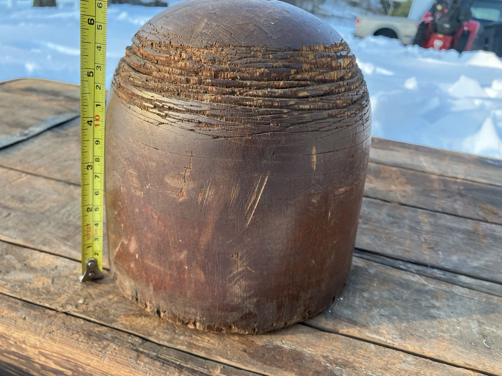 Antique Wooden Hat Form Block Dome Mold Millinery Primitive
