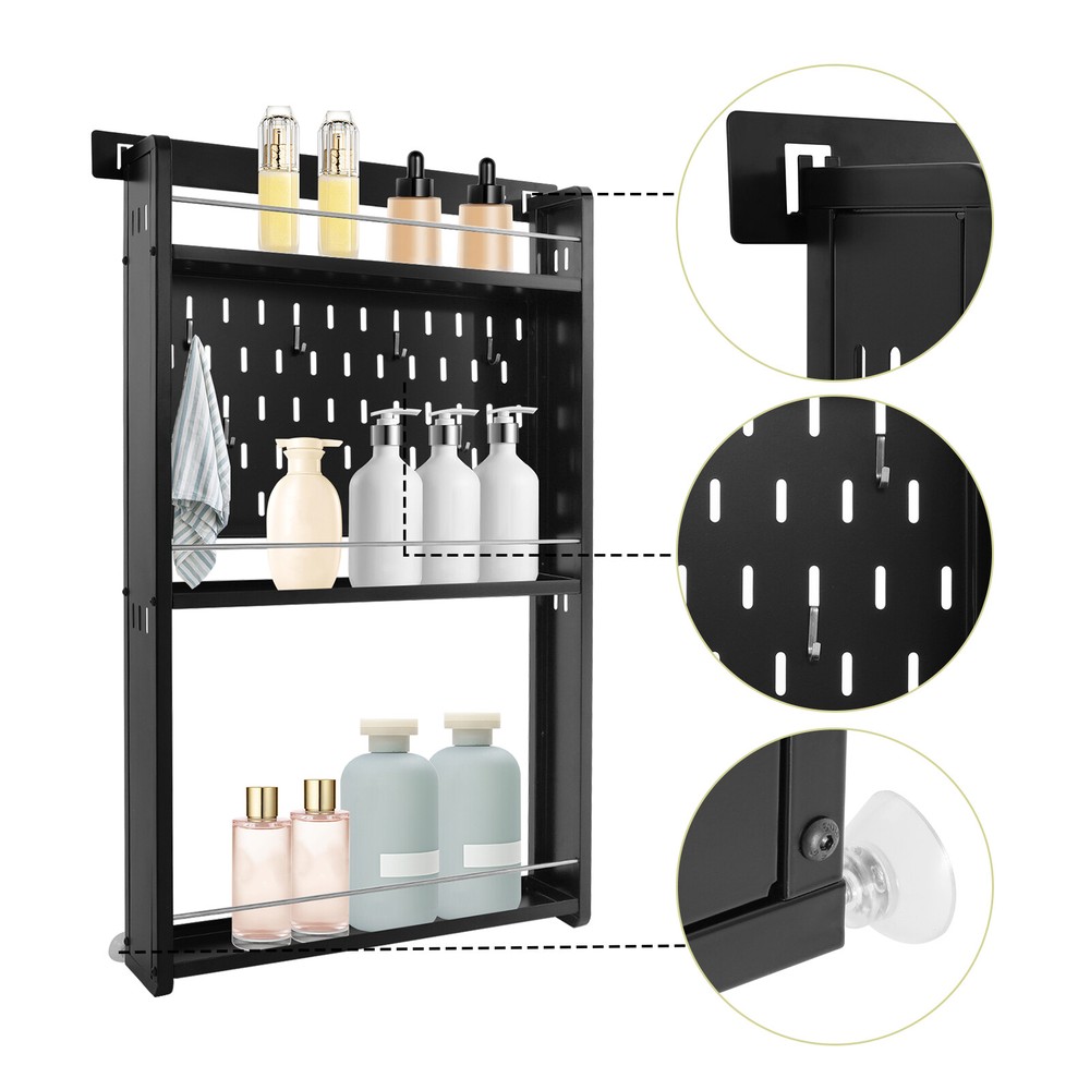 3-Tier Wall-Mounted Storage Rack with 6 Hooks for Kitchen & Home Use