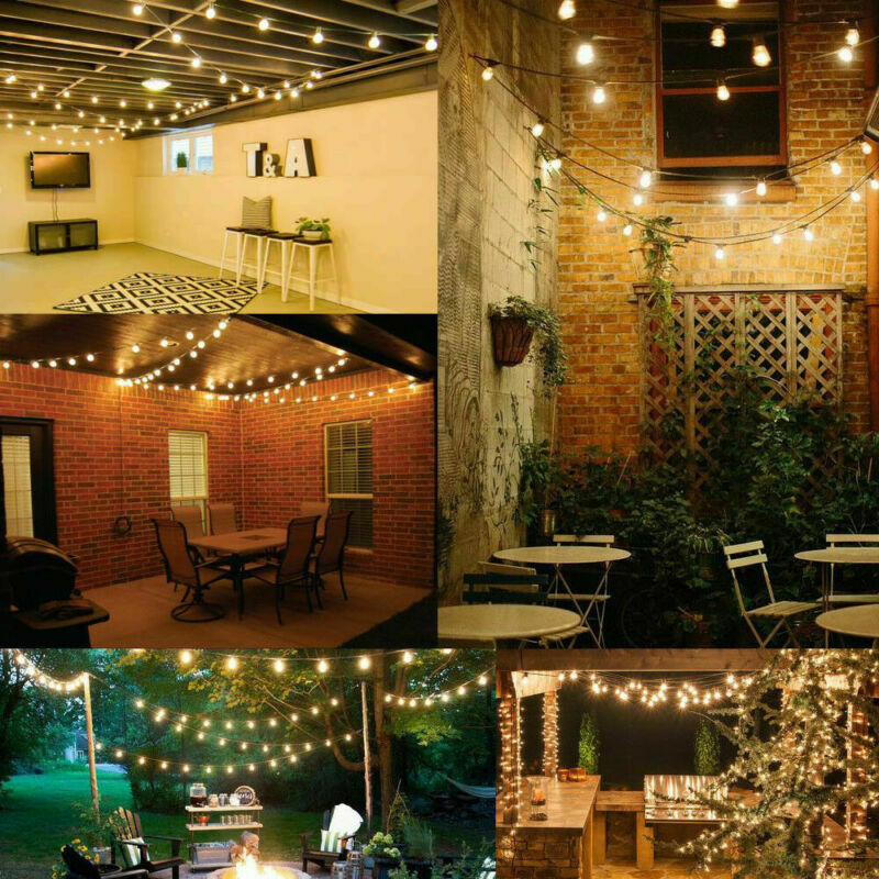 48 ft Outdoor String Lights Commercial Weatherproof Edison Vintage Bulbs Sockets
