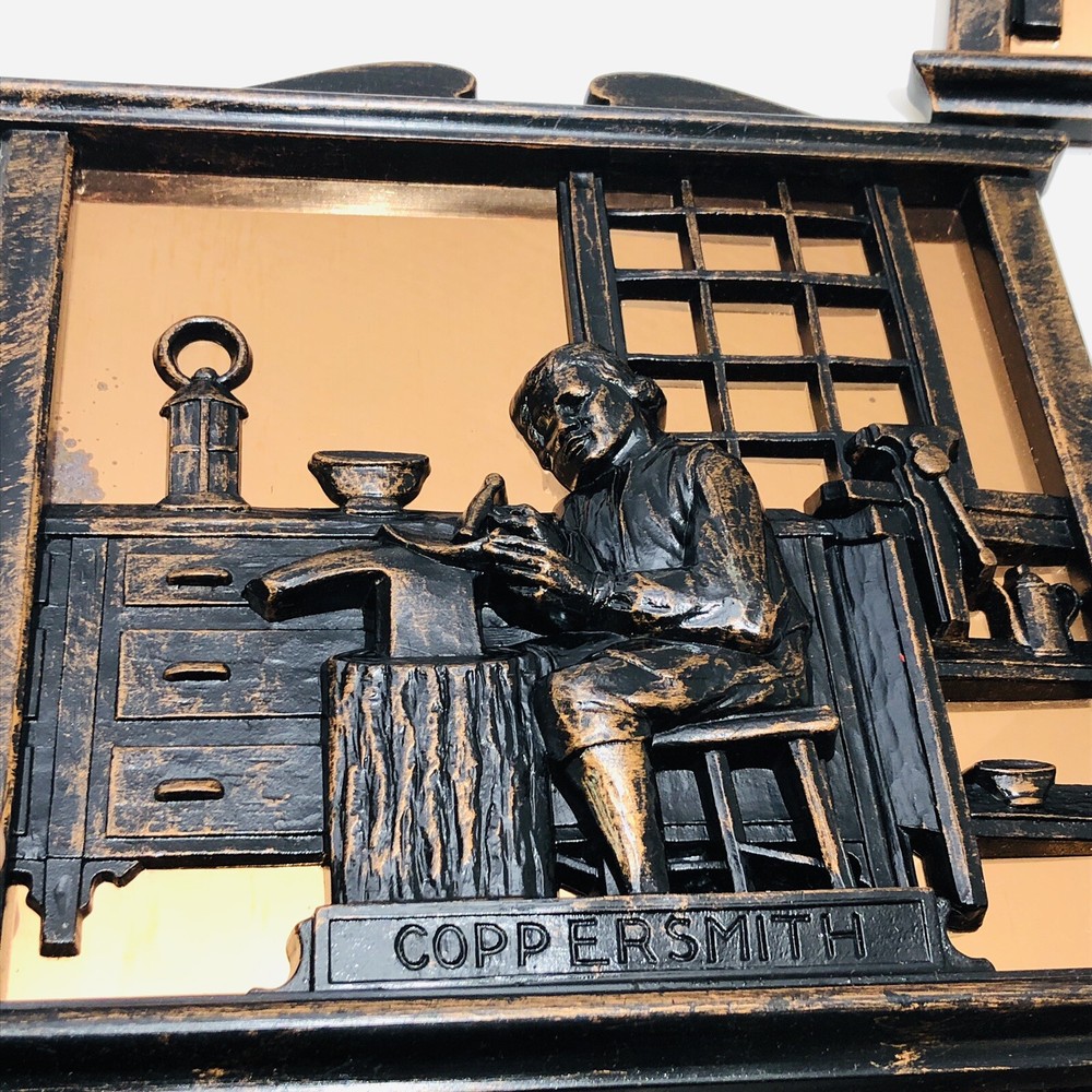 Vintage Coppercraft Guild 3D Wall Art Rustic Copper Smith Carpenter Shoemaker