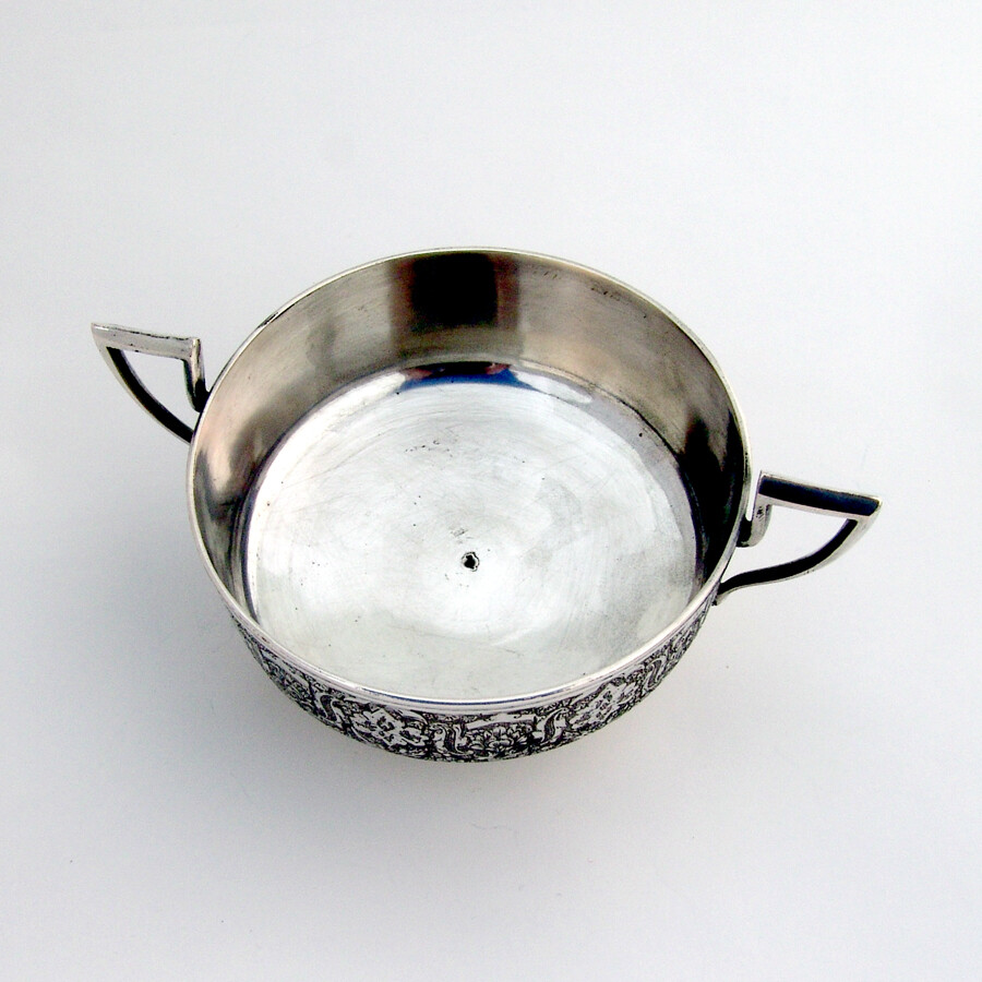 Persian Engraved Footed Bowl Two Handles 900 Silver