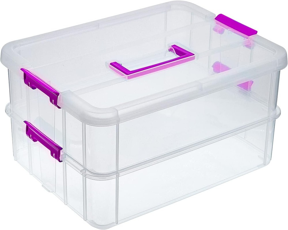 2 Layer Stack & Carry Box Plastic Multipurpose Portable Storage Container Box