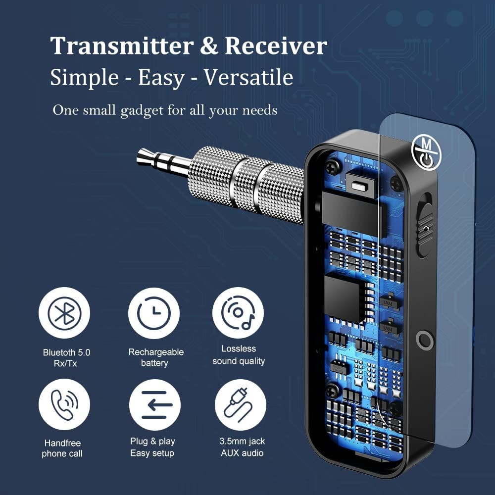 Bluetooth Transmitter Receiver Wireless Adapter: 3.5Mm Aux Jack Stereo Audio Inp