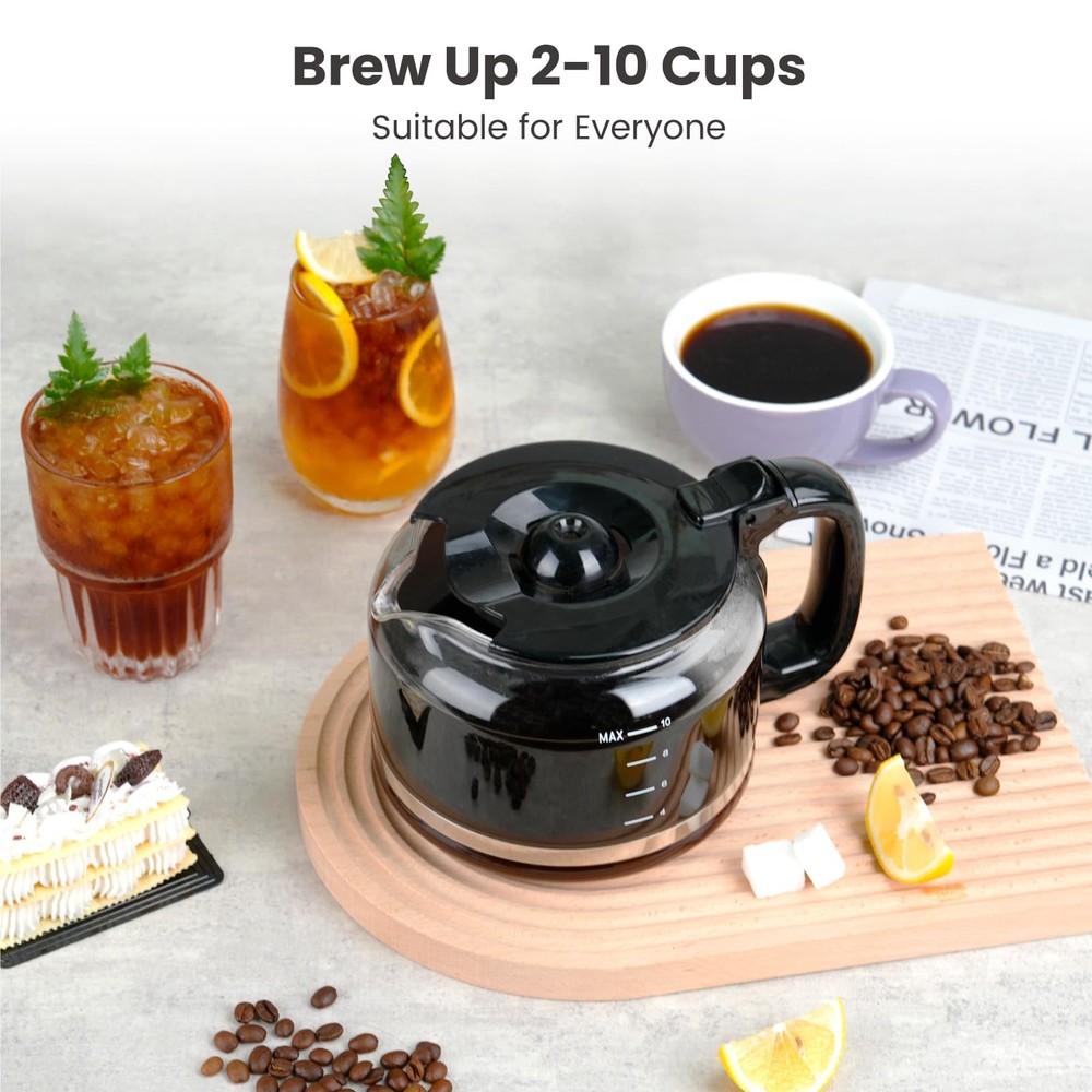 10-Cup Drip Coffee Maker with Built-in Grinder, Programmable Brew Coffee Machine