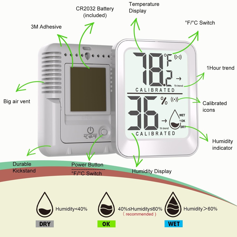 AyayaBoss 3 Pack Room Mini Temperature Humidity Meter 3 - White