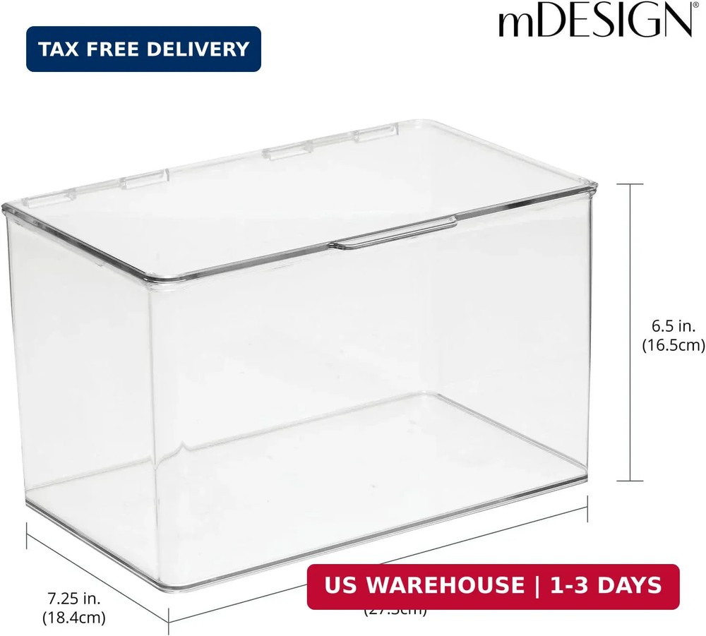 mDesign Set of 2 Storage Boxes with Lids - Stackable Plastic Storage Boxes for N