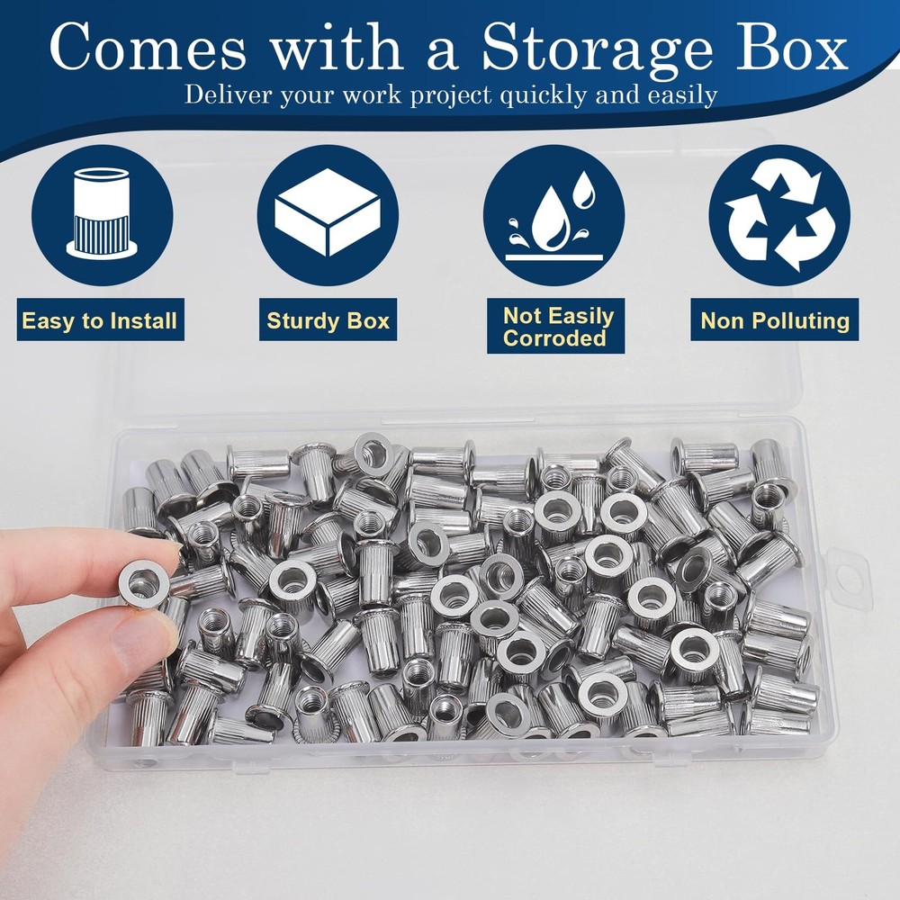 M5 Rivet Nuts 100Pcs 304 Stainless Steel Flat Head Rivnut Threaded Insert Nut