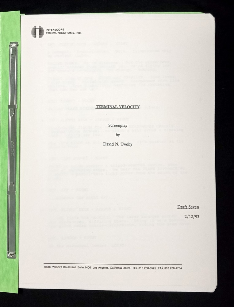 Terminal Velocity 1993 Draft 7 Script Sony Imageworks Provenance