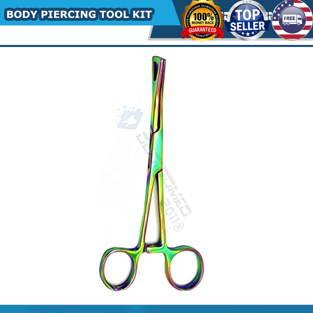 MULTI RAINBOW 7 Body Piercing Instruments Kit Tools Penington Forceps NOSE EAR
