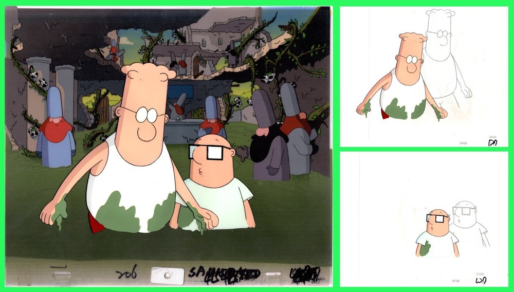 DILBERT Animation  2 Cels: DILBERT & WALLY  Elbonian mud