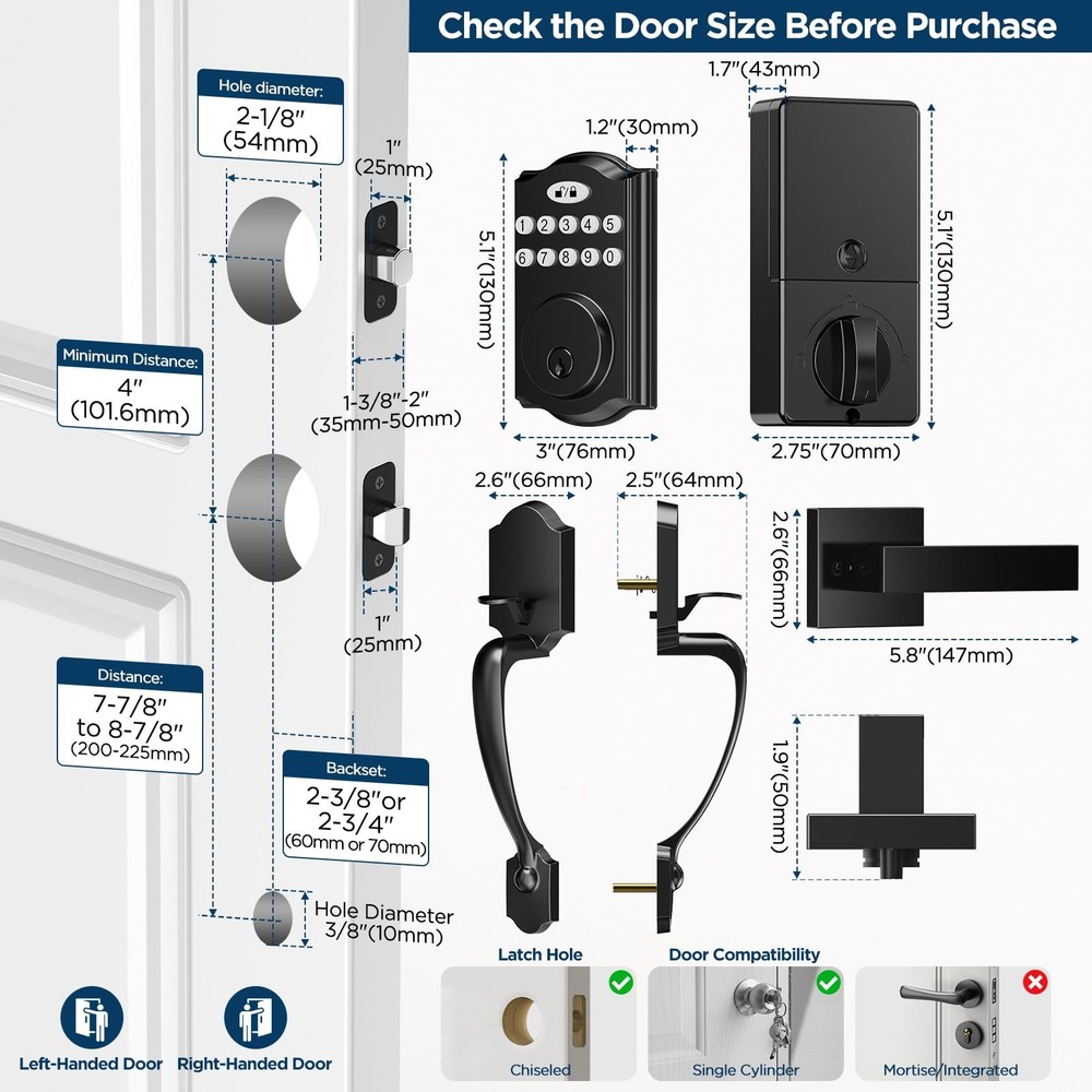 Keyless Entry Door Lock Deadbolt with Handle Set, Smart Locks for Front Door,...