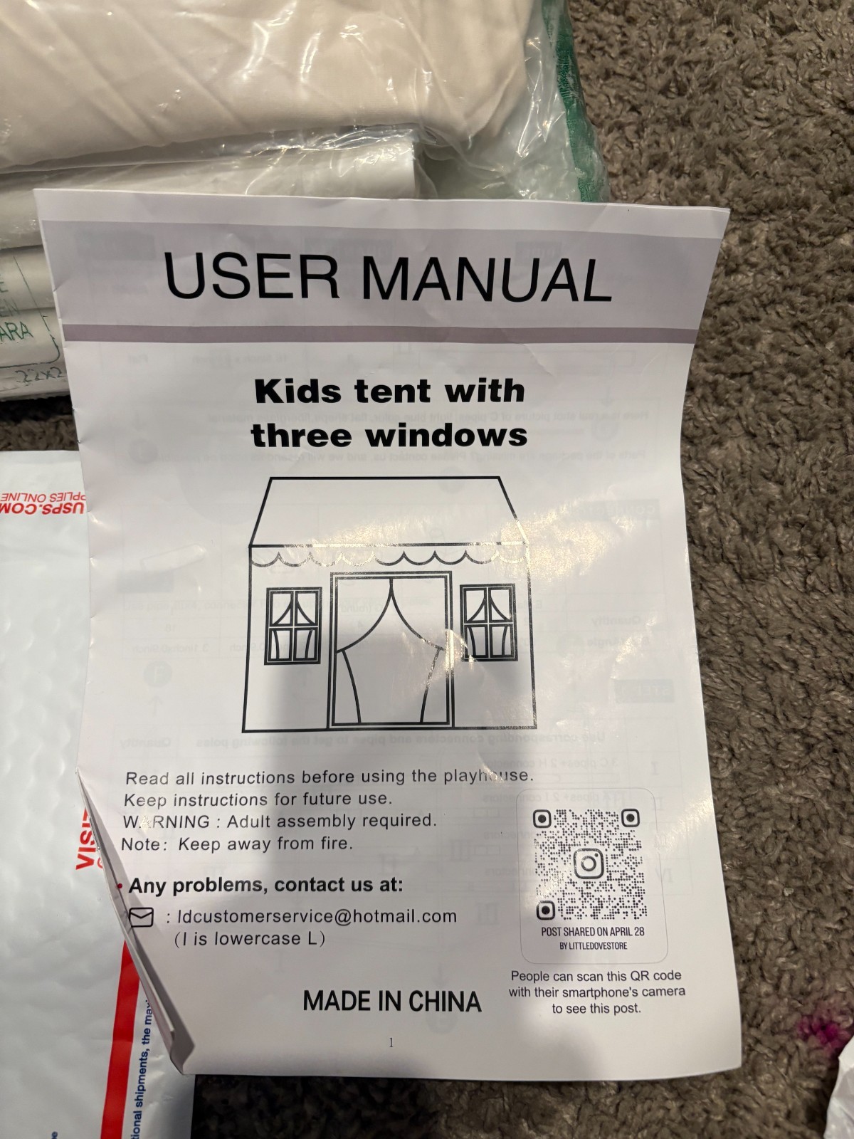 Little Dove Store Kids Tent 3 Windows Generic Model Indoor Outdoor Cream