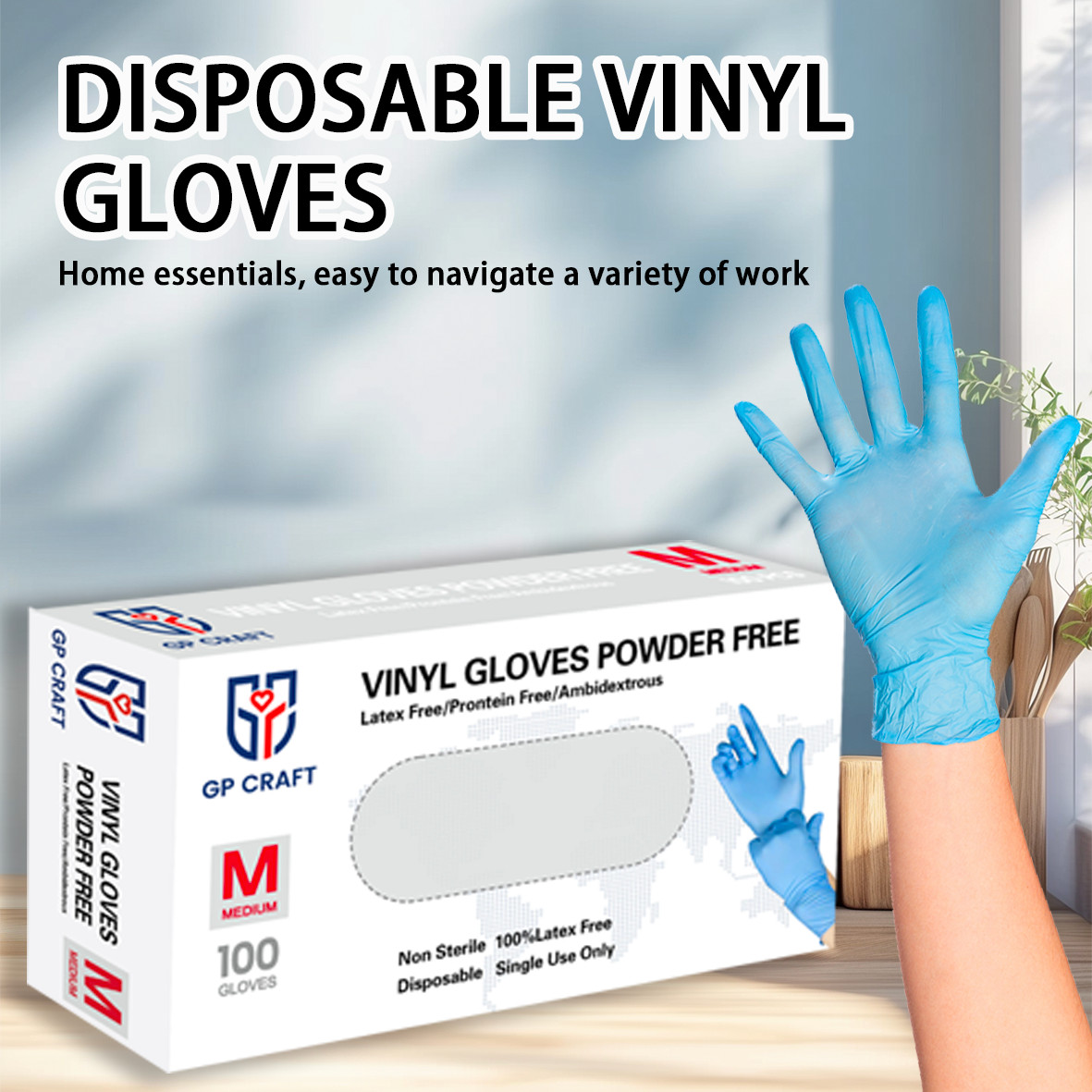 Disposable Vinyl Gloves, Food Safe, Latex-Free Powder-Free Blue Plastic Gloves