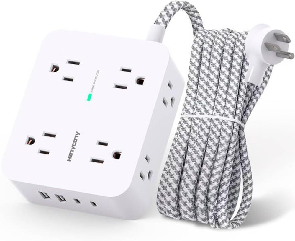 Surge Protector Power Strip 8 Outlets 4 USB (2 USB C) Charging Ports Multi Plug