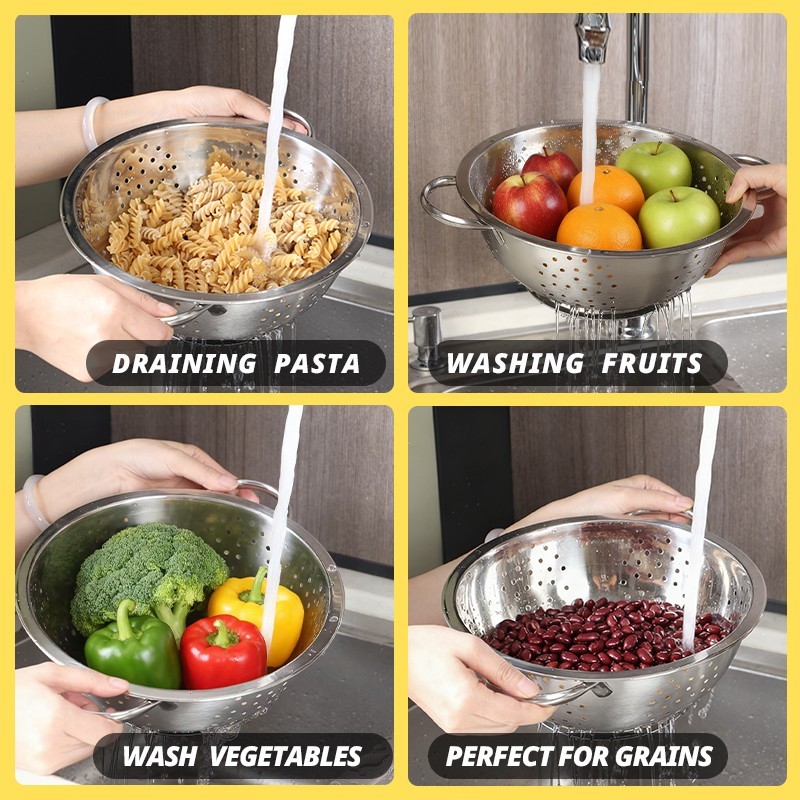 tastyWay Colander Polished Stainless Steel Micro-Perforated Strainer for Kitchen