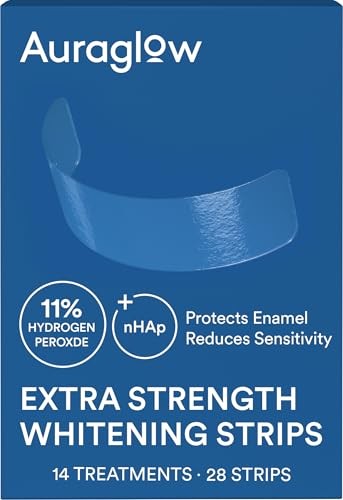 Auraglow Extra Strength Teeth Whitening Strips, 11% Hydrogen Peroxide, Reduce