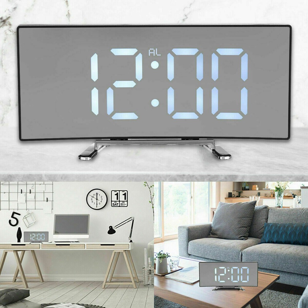 Digital Alarm Clock LED Mirror Display Temperature Snooze Bedroom Table USB