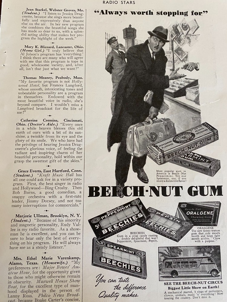 Beech Nut Gum, Vintage Print Ad, a