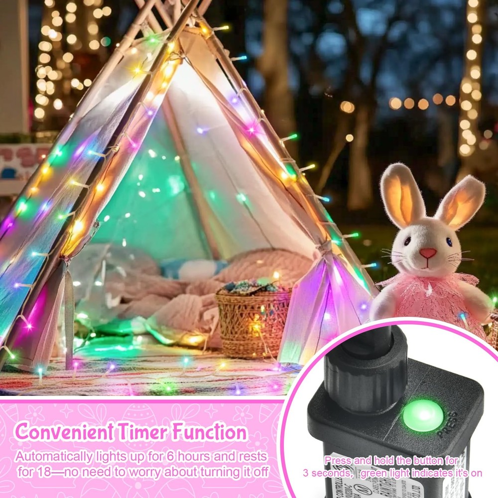 Easter String Lights, Pastel Easter Lights Plug in with Timer 8 Lighting Mode...