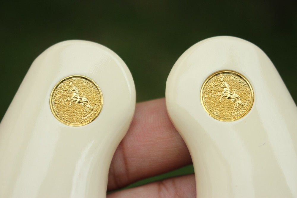 RESIN IVORY GRIPS FOR COLT PYTHON , OFFICIAL POLICE, I E FRAME # GOLD MED