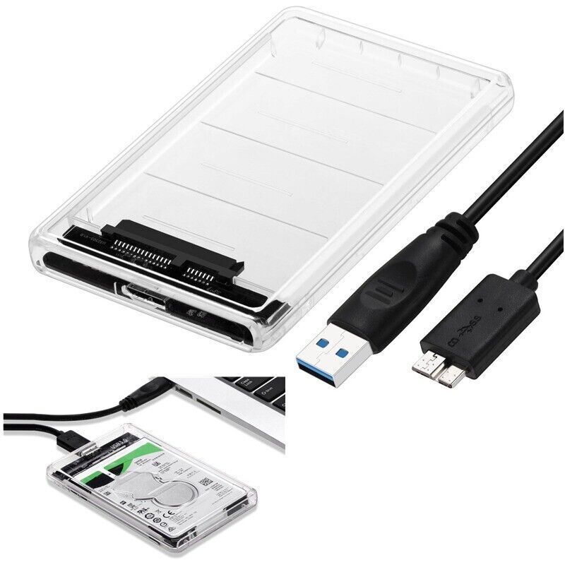 2.5" SATA USB 3.0 Clear Hard Drive Disk HDD SSD Enclosure External Laptop Case