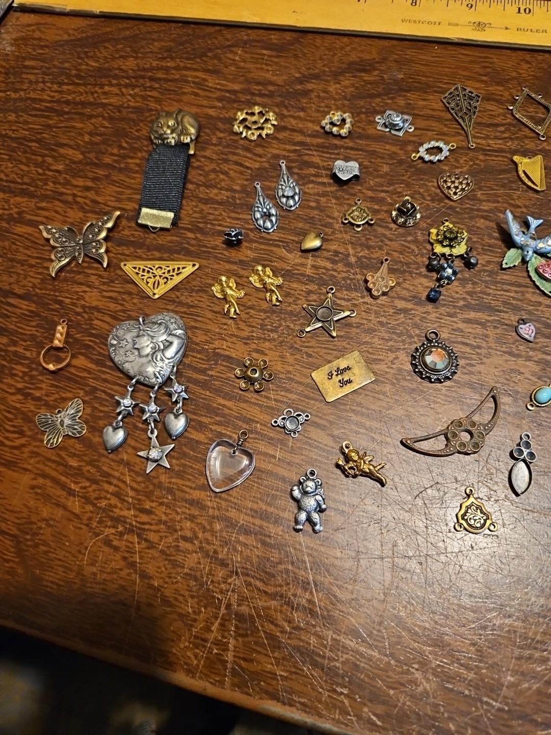 Lot Of 50 Mixed Parts Pcs France Vintage 60s Brass Stampings Findings Jewelry 16