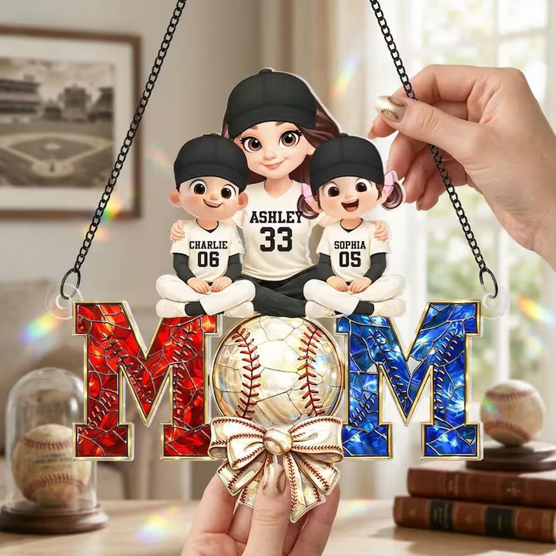 Personalized Baseball Mom Acrylic Suncatcher Custom Gift Decor