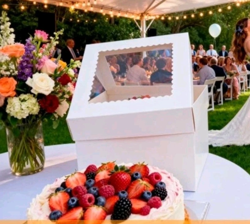 Fancy Window Cake Box 10" Inch Round Cake Drum White 1-pack