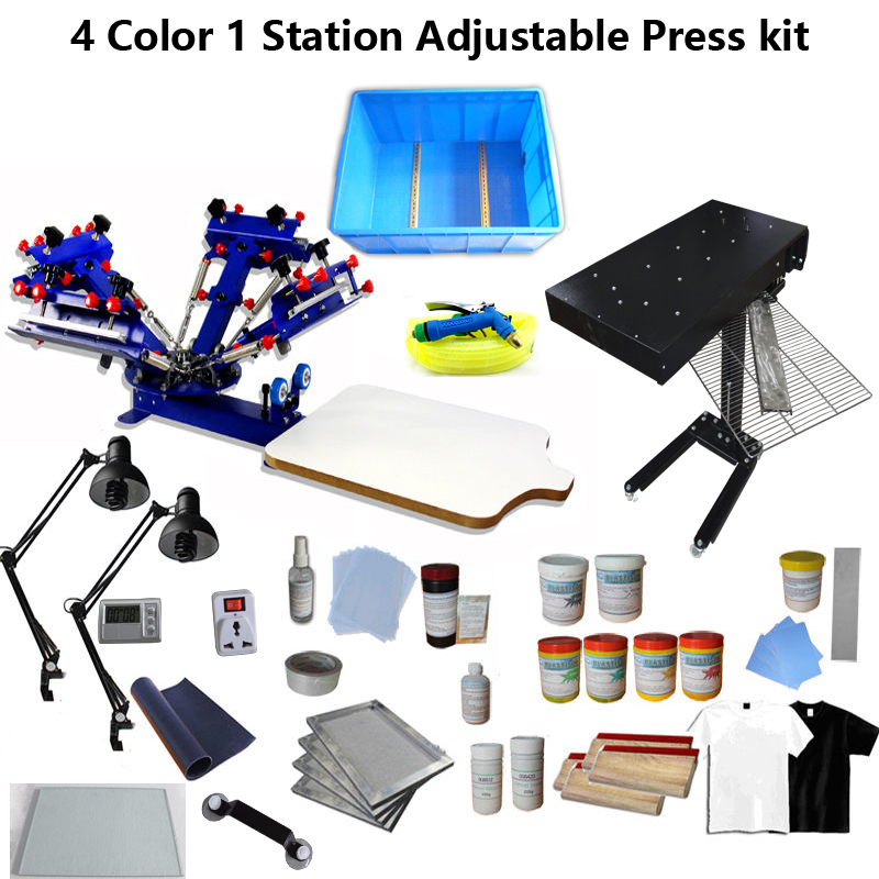 Screen Printing 4 Color Press Kit Adjustable Printer/ Flash Dryer/ Exposure/Tool