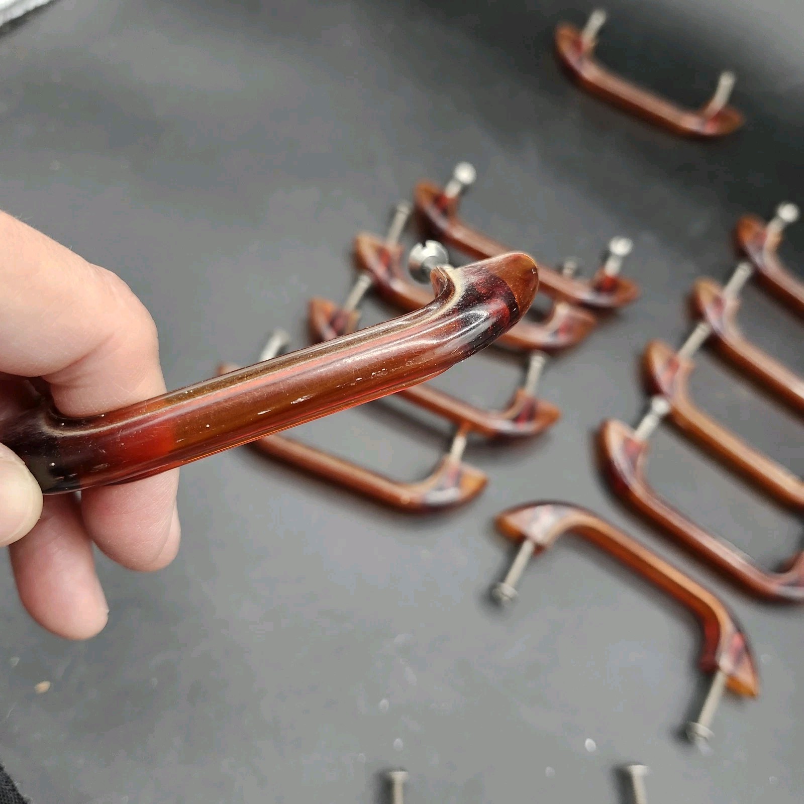 Lot Of 12 Vintage Art Deco Amber Bakelite Drawer Pulls 1930s/40s 3 1/8"OC