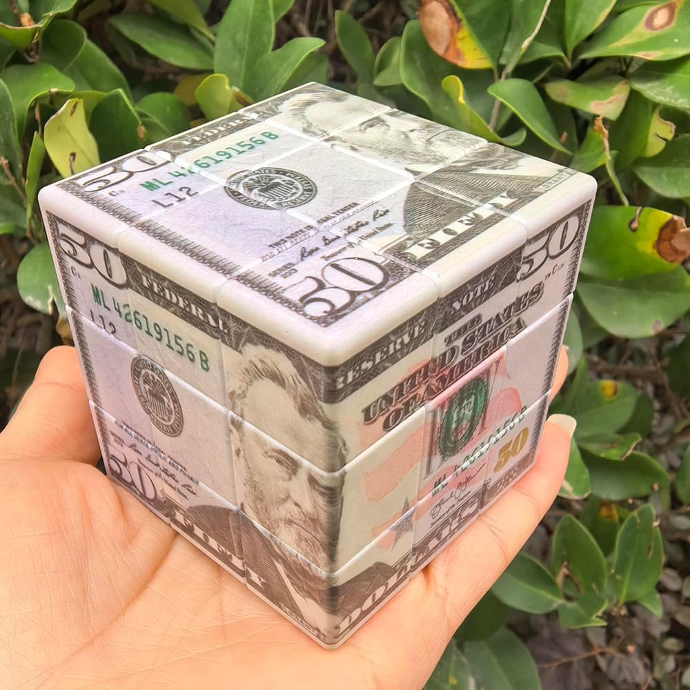 Fifty Dollar Cube,3X3 Magic Cube,Us Dollar Bill Speed Cube Stickerless with Stan