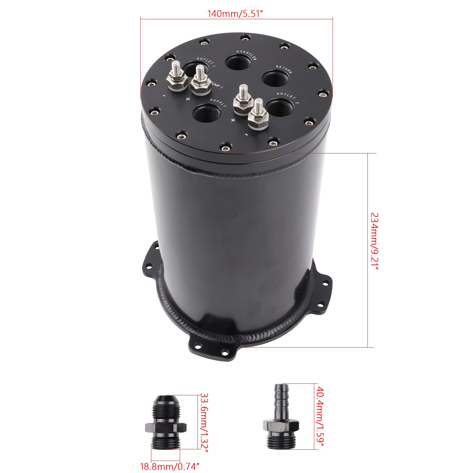 New Fuel Surge Tank 2.8L For Single or 2.6L For Dual 39-40mm Pumps 8AN Ports US