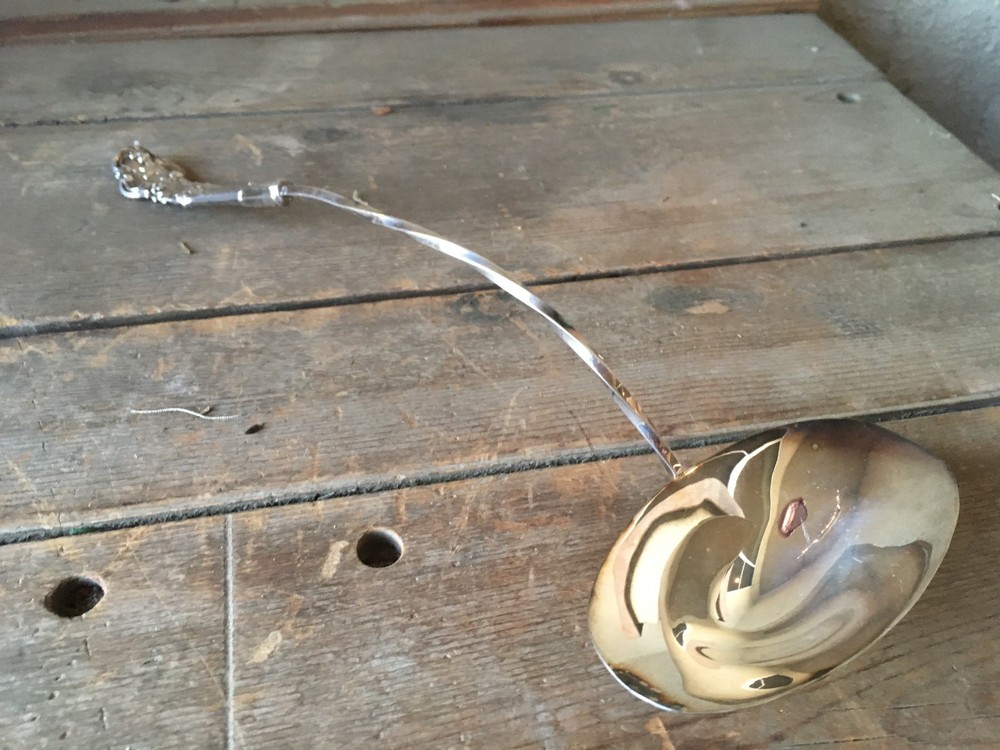 Gigantic Ladle Twisted Handle Heavily Embossed End Floral Silver Plate Bent 17"