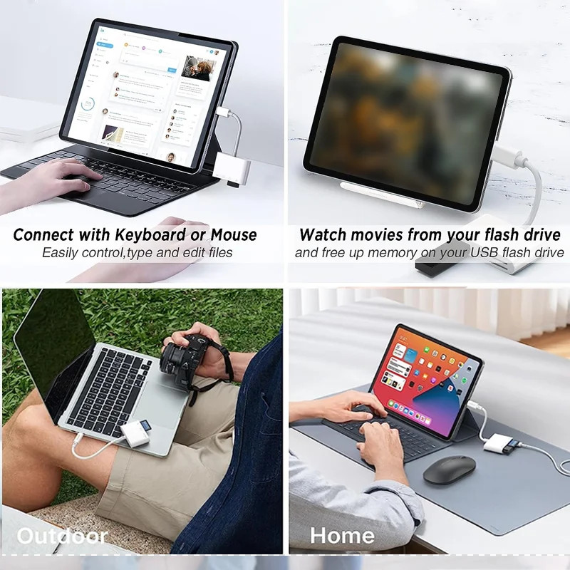 4 in 1 USB SD TF Card Reader Camera Adapter For iPhone 16 15 14 13 12 11 Pro Max