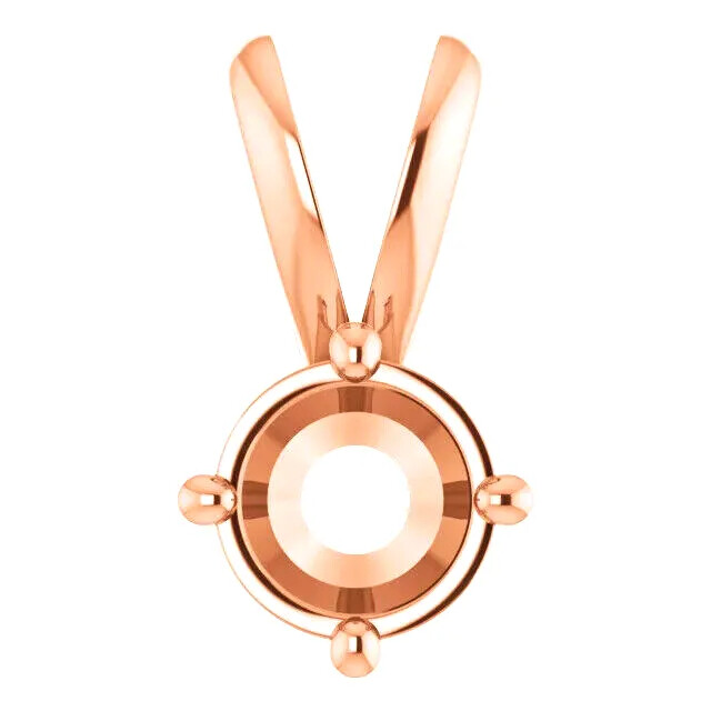 14K Solid Rose Gold Pendant Setting Round Solid Base Solitaire Mount 3mm-8mm
