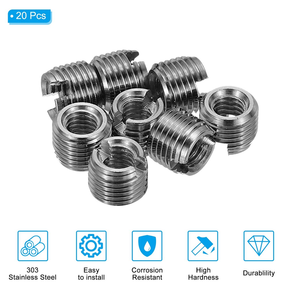 20 Pcs 303 Stainless Steel M3 x M5 x 4mm Self-Tapping Threaded Inserts