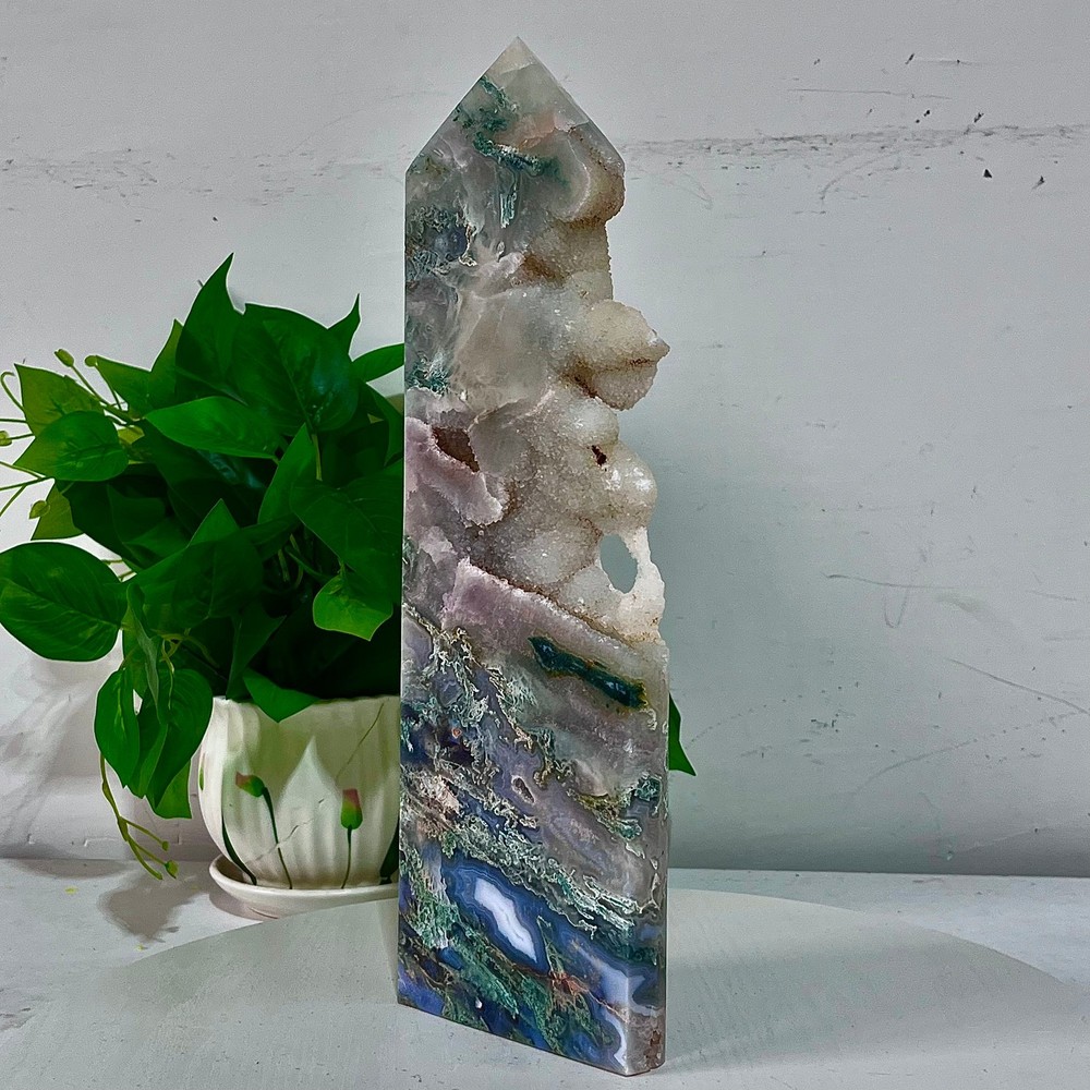 3.81LB Water grass agate wide column obelisk sample column