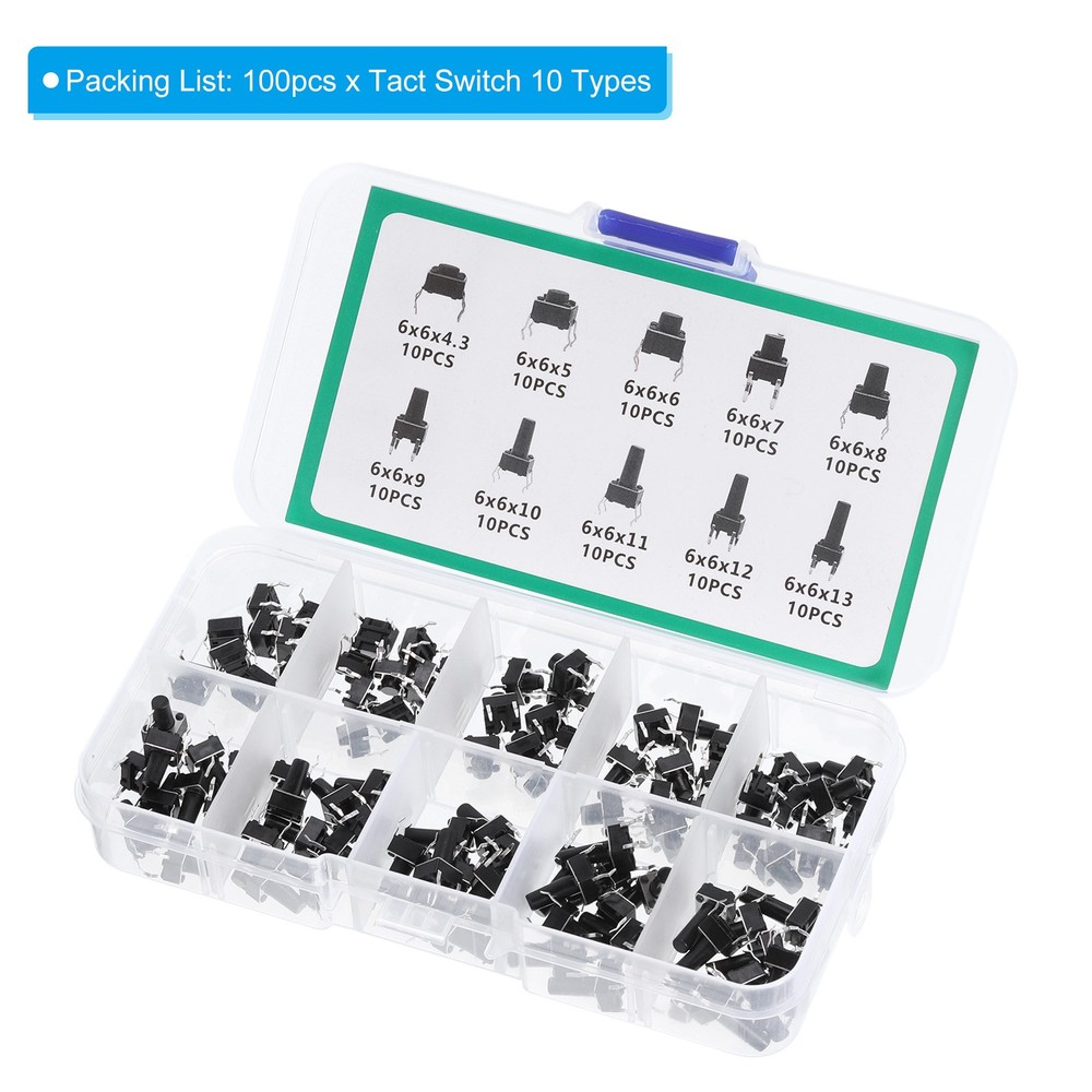 100pcs Micro Momentary Tact Switch Kit Tactile Push Button Switch 10 Types