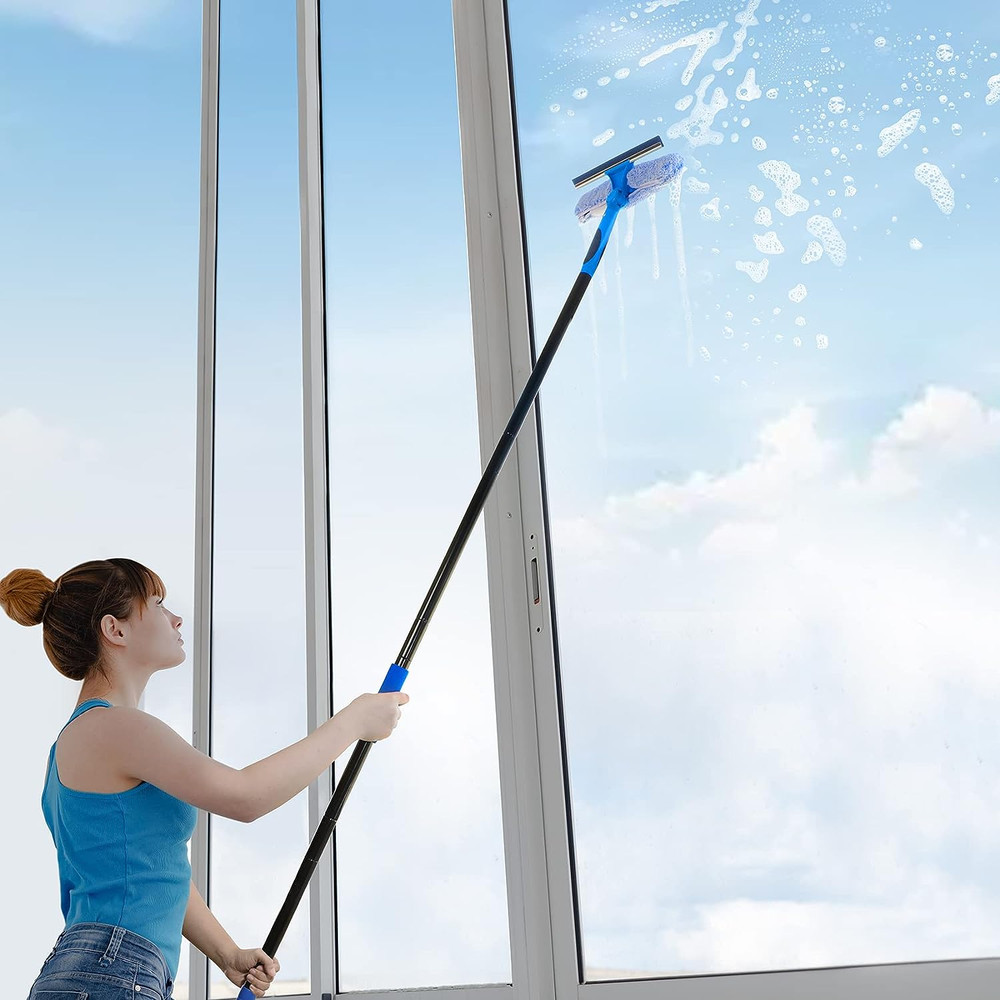 Professional 69'' Window Squeegee Cleaner Tool with Extension Pole, 2-In-1 Squee