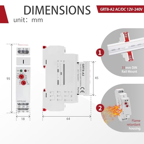 Delay ON Time Relay 16A 2SPDT Adjustable Delay Timer GRT8-A2 AC/DC 12V-240V