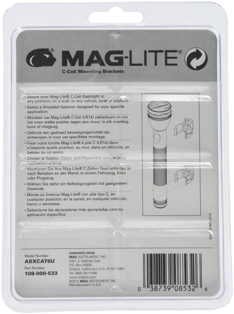 Maglite Black Universal Mounting Brackets For C-cell Flashlight, 2 Pk