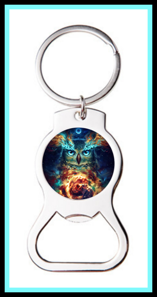 GALAXY OWL SCI FI CUSTOM BOTTLE OPENER KEYCHAIN KEY RING - STOCKING STUFFER GIFT
