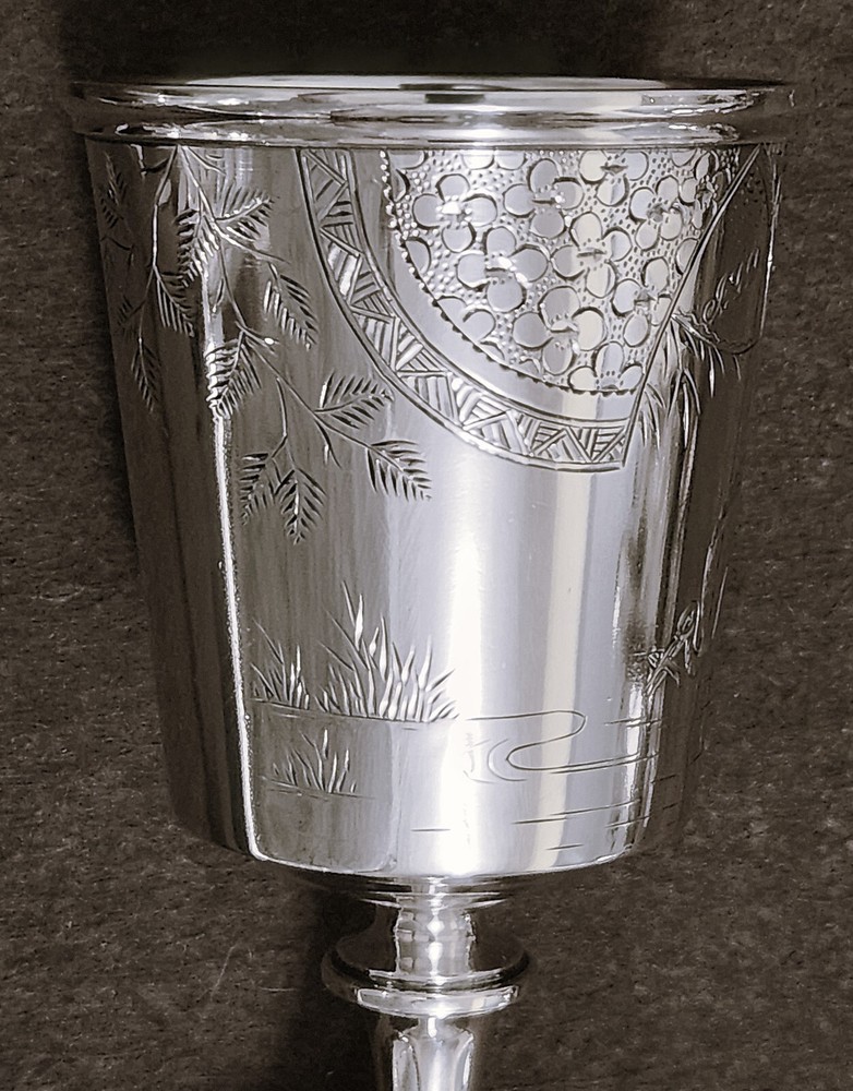 Sterling SILVER GOBLET, Whiting, Aesthetic Japanesque, Pr Storks, Stemware, 7"t