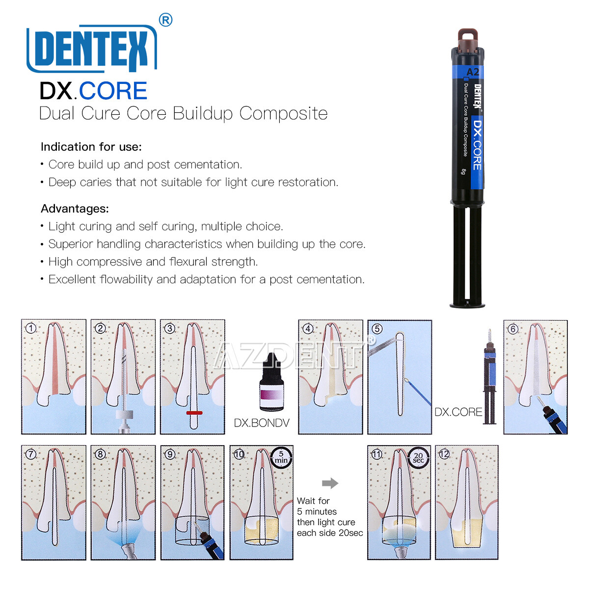Dental Dentex Dual Cure Composite Resin Core Build A2 A3 /AAA Fiber Post