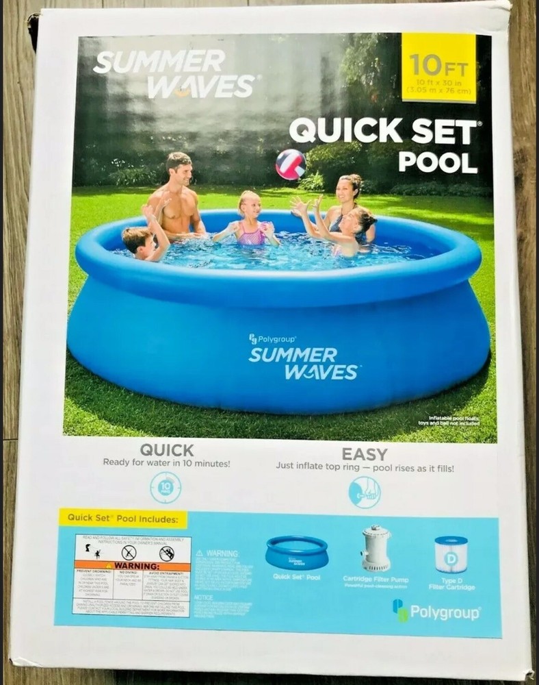 ✨Summer Waves 10 ft x30 in Quick Set Inflatable Ring Pool with Filter Pump NEW
