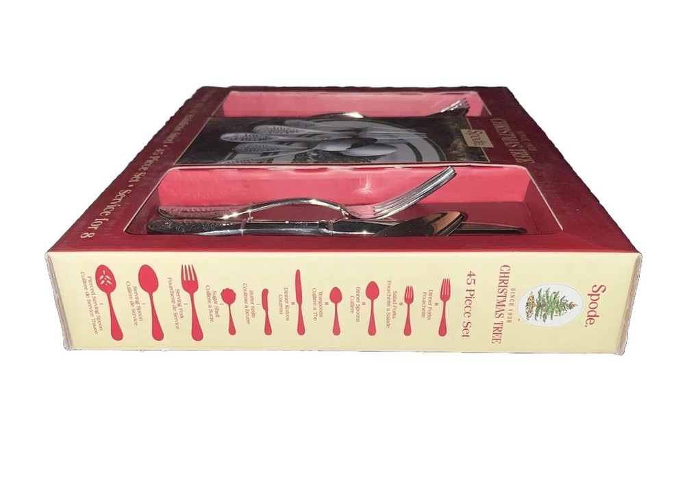 NIB Spode BIG Christmas Tree 18/10 Stainless 45 Pc Flatware Set (Service for 8)