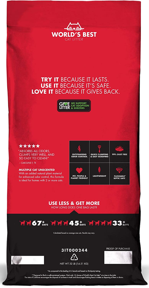 World's Best CAT Litter Multiple Cat Unscented, 32-Pounds