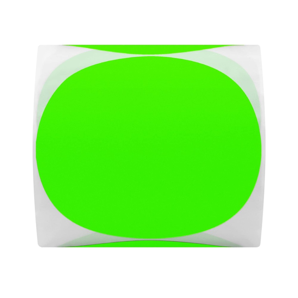 Hybsk Round Color Coding Circle Dots Labels 3 inch, Fluorescent Green