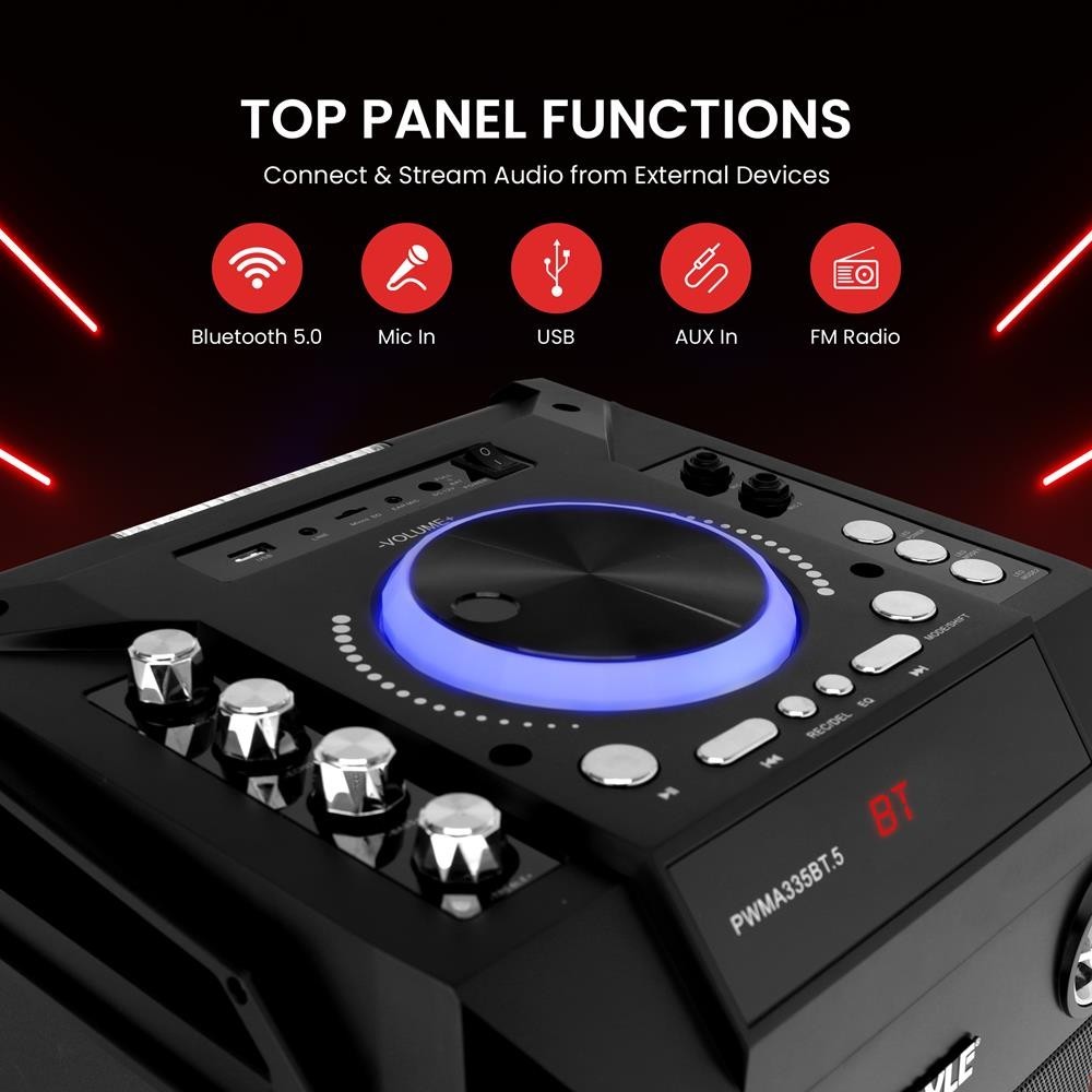 Pyle Portable Bluetooth Karaoke Speaker System-Built-in Rechargeable Battery