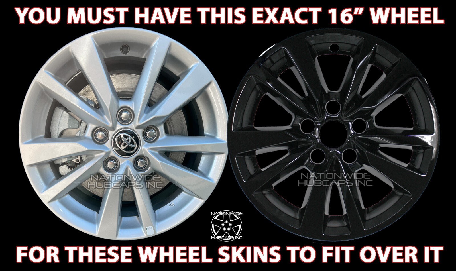 4 fits Toyota Camry LE 2025 Black 16" Wheel Skins Full Rim Covers Hub Caps